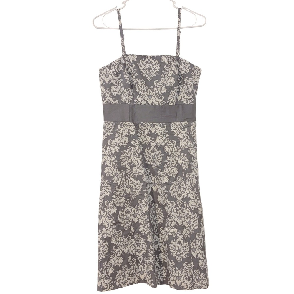 Ann Taylor LOFT‎ Petites Grey Damask Floral Cotton Dress 6P Side Zip Knee Length